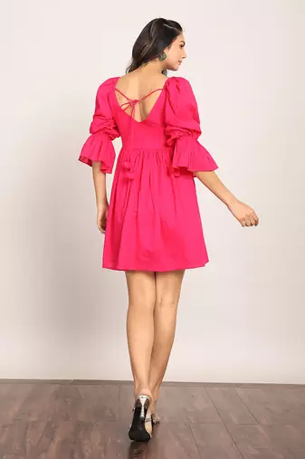 Pink cotton solid dress
