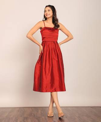 Maroon taffeta solid dress 1