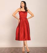Maroon taffeta solid dress