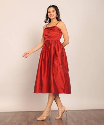 Maroon taffeta solid dress 3