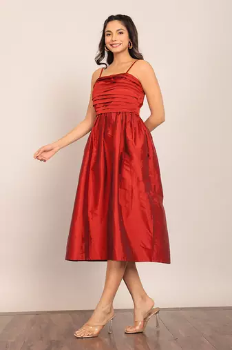 Maroon taffeta solid dress