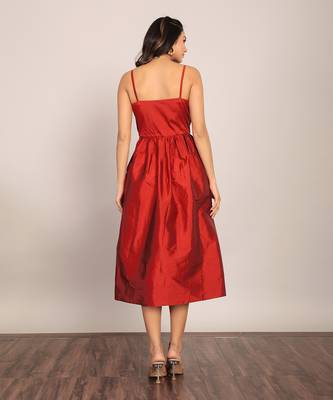 Maroon taffeta solid dress 6