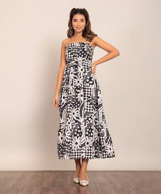 Black and white fionna georgette floral dress 1