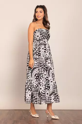 Black and white fionna georgette floral dress