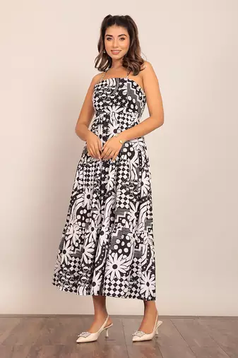 Black and white fionna georgette floral dress