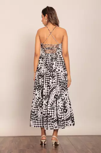 Black and white fionna georgette floral dress