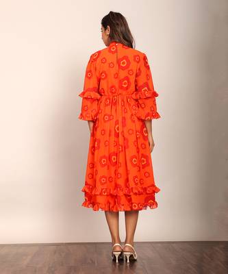 Orange and red georgette floral dress 6