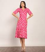 Pink and white cotton geometric dress