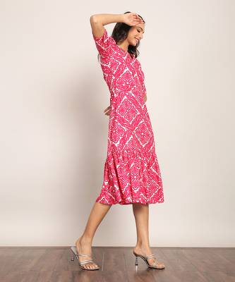 Pink and white cotton geometric dress 3