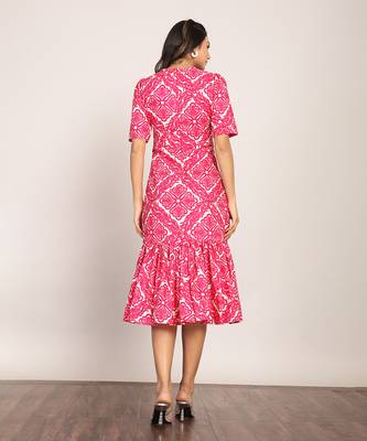 Pink and white cotton geometric dress 6