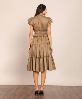 Khaki green glaze cotton solid dress 6