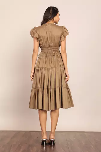 Khaki green glaze cotton solid dress