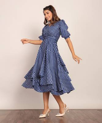 Blue and white cotton geometric dress 3