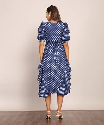 Blue and white cotton geometric dress 6