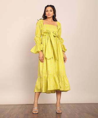 Green cotton geometric dress 1