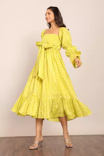 Green cotton geometric dress