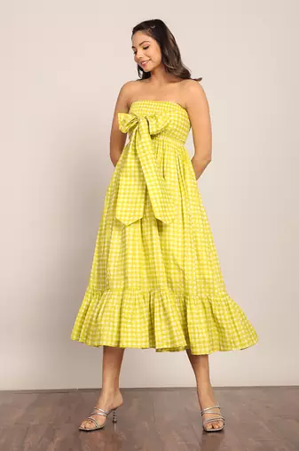 Green cotton geometric dress