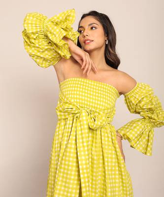 Green cotton geometric dress 5