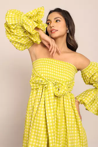 Green cotton geometric dress