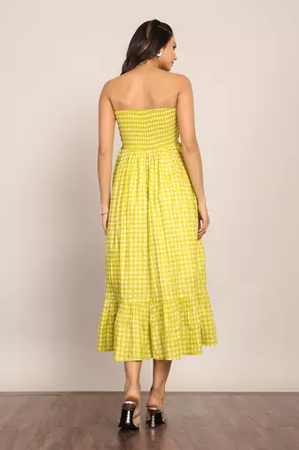 Green cotton geometric dress