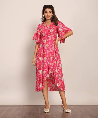 Pink and white cotton floral dress 1
