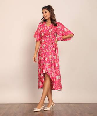 Pink and white cotton floral dress 3