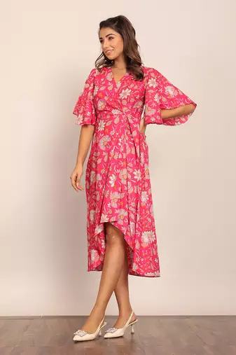 Pink and white cotton floral dress