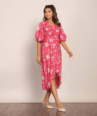 Pink and white cotton floral dress 4