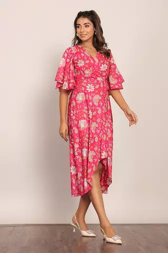 Pink and white cotton floral dress