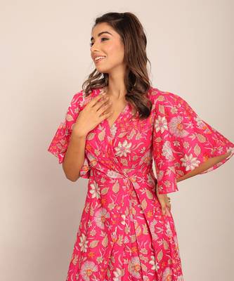 Pink and white cotton floral dress 5