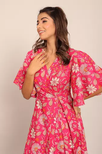 Pink and white cotton floral dress