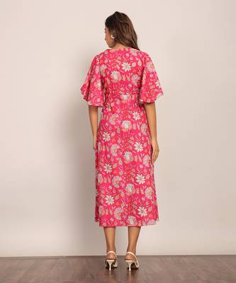 Pink and white cotton floral dress 6