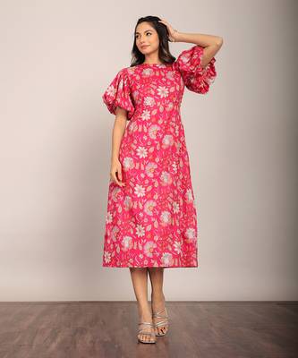 Pink and white cotton floral dress 1