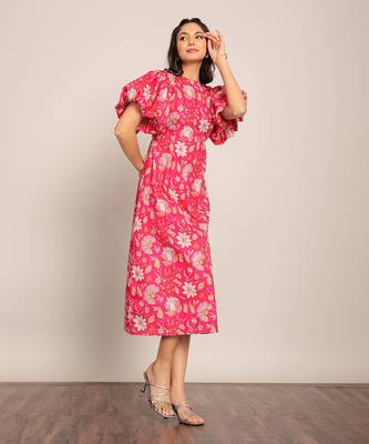 Pink and white cotton floral dress 3