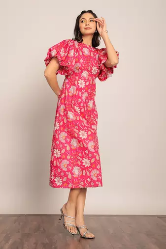Pink and white cotton floral dress