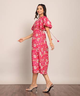 Pink and white cotton floral dress 4