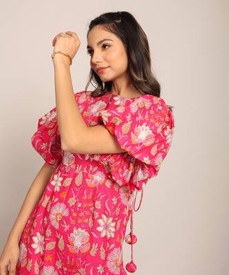 Pink and white cotton floral dress 5