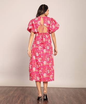 Pink and white cotton floral dress 6