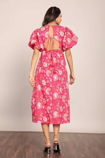 Pink and white cotton floral dress