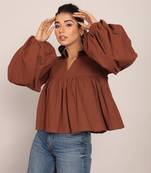 Brown slub cotton  solid top