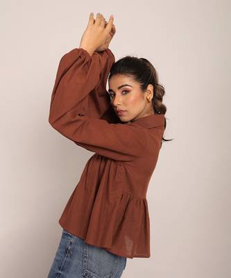 Brown slub cotton  solid top 4