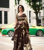 Chocolate Designer Digital Printed Japan Satin Saree With Blouse