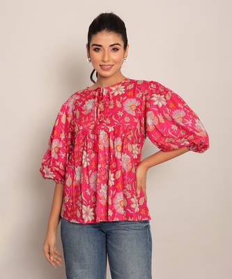 Pink and multi cotton floral top 1