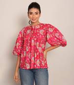Pink and multi cotton floral top