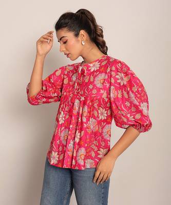 Pink and multi cotton floral top 3