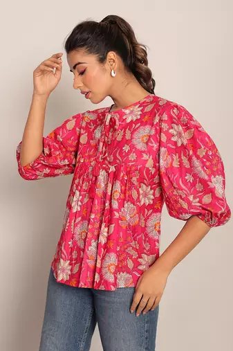 Pink and multi cotton floral top