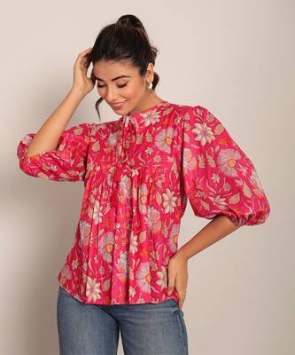 Pink and multi cotton floral top 4