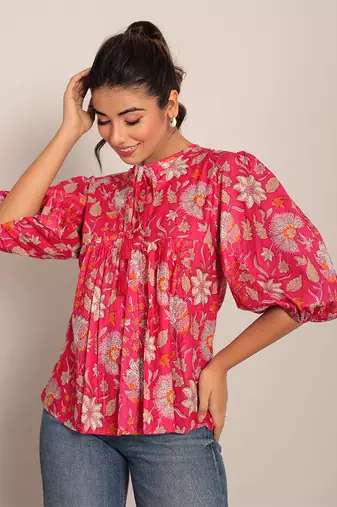 Pink and multi cotton floral top