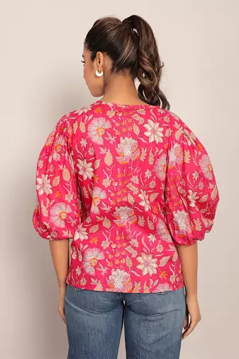 Pink and multi cotton floral top
