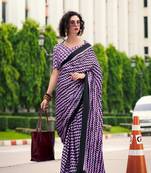 Lavender Designer Digital Printed Japan Satin Saree With Blouse